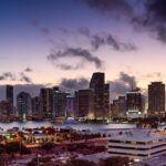 miami, florida, sunset, skyline, architecture, scenery, cityscape, downtown, building, urban, sky, skyscraper, city, clouds, tower, metropolis, nature, scenic